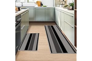 MIQEBX 2 Pcs Kitchen Rugs and Mats, Anti Fatigue Kitchen Rug Sets,Comfort Floor Mats Washable Non Slip Kitchen Rug Runner for Office Sink Laundry (Geometry B, 43x150cm+43x75cm)