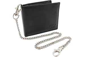 SAFEKEEPERS Portmonetka na dowód osobisty dla mężczyzn – portfel męski – format poziomy – RFID, Czarny z łańcuszkiem, Nowoczesny