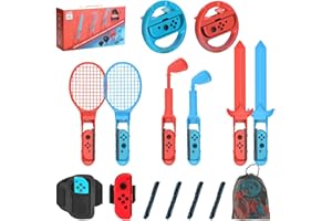 G-STORY 10 in 1 Switch2/1/OLED Sports Accessories Bundle for Joy-Con 2, Steering Wheels for Mario Kart World Sports Games Pack, Authentic Sport Experience, Family Party Pack Kit,Storage Bag NS Sports game