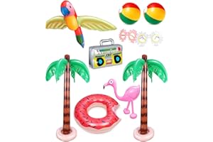 lenbest 10 Pcs Piscina Gonfiabile - Palme Gonfiabili | Flamingo Gonfiabile | Beach Ball | Ciambella Mare | Gonfiabili Pappagallo Adulti - Spiaggia Piscina Festa Estiva - Festa Hawaiana Party