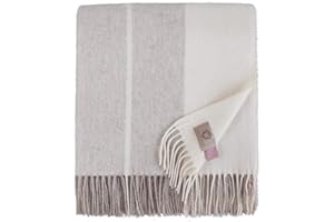 Linen & Cotton Puszysty, ciepły koc wełniany Merino Anna - 100% miękka wełna z merynosów, beżowy/naturalny/mleczny biały/biały (140 x 200 cm), narzuta na sofę, narzuta na sofę, koc pled