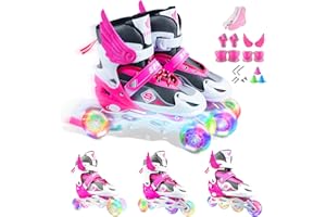 HHD Patins à Roues alignées réglables pour garçons et Filles débutants ， Patins à roulettes 3 en 1 Patins à Roues alignées Triskates avec Roue éclairée par LED Sûr et Durable