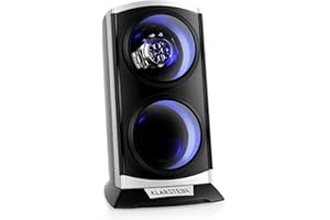 Klarstein St. Gallen Premium - Scatola del Tempo, Watch Winder, Carica Orologi Automatici, Capacità: 2 Orologi, 4 Velocità, Funzionamento Senso Orario, LED, Nero/Argento