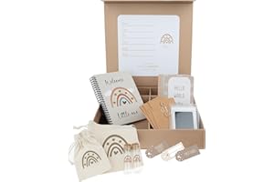 Yunioo Baby Keepsake Memory Box with Newborn Footprint Kit, Milestone Memory Record Journal Book, Milestone Cards, Organizer Envelopes and Tooth Fairy Storage in A Large Keepsake Box