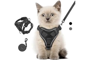 VavoPaw Ensemble Harnais et Laisse pour Chat Anti-évasion, Harnais Ajustable pour Chaton avec Bande Réfléchissante, Filet Respirant, Gilet de Sécurité Souple pour Chat, Chaton, Chiot, S, Noir