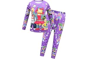 Temolie Roblox Pajama Set for Boys Kids Long Sleeve Game Sleepwear Girls Pink Tops and Pant