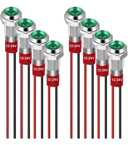 Gebildet 4Pezzi AC/DC 12-24V 20mA Indicatore Di Risparmio Energetico Indicatore Luminoso In Metallo Lampada Di Segnalazione Impermeabile Dimensione Del Foro 16mm LED Verde (Testa Sferica - 5