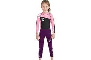 FEOYA Combinaison de Plongée Enfant Fille Néoprène 2.5MM Manches Longues Age 3-9 Ans pour Plongée Natation Activités Aquatiques