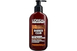 L'OREAL PARIS L’Oréal Paris Men Expert Cleansing 3-in-1 Beard, Face & Hair Wash 200ml, Barber Club Wash With Cedarwood Essential Oil, Deeply Cleanses and Removes Beard Flakes