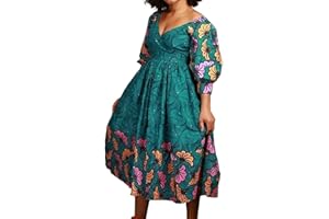 RICOCHO Women's African Traditional Swing Dress Dashiki Ankara Midi Dress Floral African Ethnic Midi Dress
