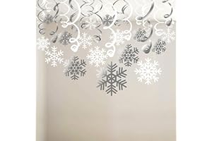HOWAF 30Piezas Navidad Copos de Nieve decoración Navidad Colgando Remolino Adornos de espirales Guirnalda Techo para Navidad Invierno Fiesta de decoración
