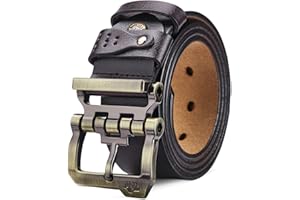 BISON DENIM Men's Belt - Leather Waistband with Anti-Scratch Pin Great for Jeans Cowboy & Work Wear Casual Alloy Buckle Belts