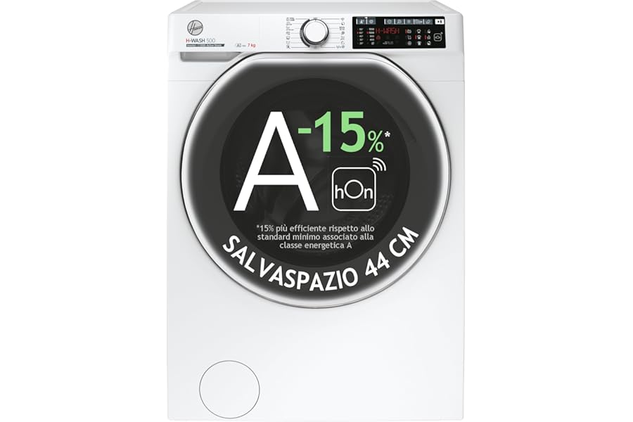 Hoover H-WASH 500 Washing Machine 7 kg 1200 RPM Class A Slim 45 cm Inverter Motor WiFi App hOn Steam Power Care 9 Care Programs Delay Start HxWxD 85 x 60 x 45.5 cm HW4 27AMC7/1-S