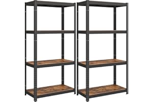 SONGMICS Set of 2 Shelving Units, 40 x 80 x 160 cm, 520 kg Load Capacity (130 kg per Shelf), Industrial, Adjustable Storage Shelves, for Living Room, Kitchen, Garage, Rustic Brown and Black GLR044B12