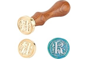 PH PANDAHALL PandaHall Elite - Cuño de lacre con mango de madera y sellos de latón con las letras del alfabeto,25 x 14 mm, 75 mm, Letra-r, 25x14mmx75mm