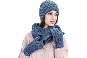 LumiSyne Invernali 3 Pezzo Cappello Sciarpa Guanti Per Uomo Donna Guanti Touch Screen Sciarpa Jacquard Tinta Unita Cappello In Maglia Berretto Beanie Tessuto Avanzato Di Ciniglia