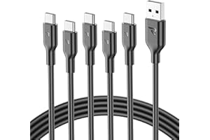 RAMPOW Cable USB C Carga Rapida [5 Pack, 1M*5], Cable USB C para iPhone 16, Cable USB A USB C QC3.0 3A, Cable USB Tipo C para iPhone 16/16 Pro/15/15 Pro, iPad Pro/Air, Samsung Galaxy S23/S22