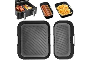 MAGEDON Silicone Air Fryer Liners, Food Grade Two Size Dual Air Fryer Liners Compatible with Tefal Easy Fry 8.3L, Lakeland Air Fryer 8L, Tower T17099 5.2L/3.3L and Salter EK5729 Dual Drawer 5.5L/3.5L