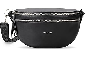 Expatrié Riñonera Mujer Negro - Alice Large - Bolso Canguro de Cuero Vegano para Festivales, Viajes y Todos los Días - Bolsa de Cintura Elegante - Repelente al Agua