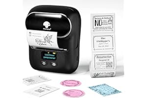 Goknu M110 Label Printer,Bluetooth Label Maker Machine Thermal Sticker Machine for iOS & Android Phone, Handheld Barcode Printer for Retail, Home,Clothing,Jewellery, with 1 roll 40x30mm Label,Black