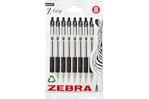 Zebra Pen Z Grip Black Ballpoint Pens with Pocket Clip 8pk, Retractable Black Ink Ballpoint Pens, Reliable Black Biro Pens Multipack for Everyday Use Design, New Pack Size 8pk