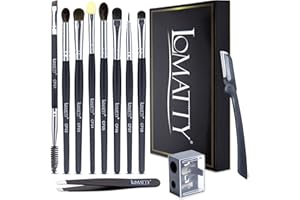 LOMATTY® ITALY Pennelli Trucco Occhi Professionali, Pinzette Sopracciglia, Temperino Matita Occhi, Rasoio Donna Set Make Up Accessori Trucco Viso 11Pz
