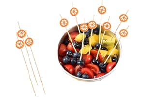 YYGMSS 100 Palillos de Cóctel Bambú de 12 cm con Decoraciones, Palillos de Frutas para Tartas Suministros para Bodas, Pinchos de Cóctel, Pinchos Bonitos (Naranja Forma)