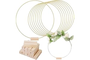 Sntieecr 10 Stück 30cm Gold Metallring Tafelaufsätze, Makramee Ringe mit 10 Stück Holz Kartenhalter Floral Hoops Ringe Kranz für Traumfänger, Floral Hoop Kranz Hochzeit Dekor und Weihnachten Handwerk