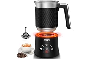 RAFOW Milchaufschäumer Elektrisch 5 in 1 - Automatische Milchschäumer 350ml Großes Fassungsvermögen Milch Dampfer Spülmaschinenfest für Heißer Kalter Milchschaum Heiße Schokolade Latte Cappuccino Schwarz