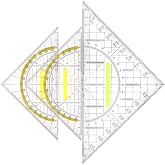 3 Piece Protractor Set, Mathematical Triangle Ruler with Handle, Square with Transparent Yellow Scale, Suitable for School, D