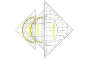 DENFATORY Squadra da 3 pezzi, squadra geometrica con manico, goniometro trasparente, squadrette angolari disegno, adatta per la scuola, disegno