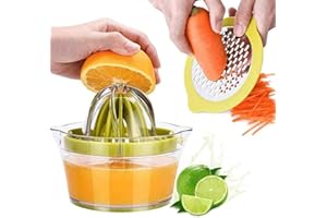PROBYTES Manual Fruit Juicer Citrus Orange Lime Lemon 4 Style Clever Hand Press Squeezer, Zest Grater, Egg Yolk Separator, 400ml Bowl Measuring Liquid Container Easy to Use & Store, Multifunctional Juice Maker