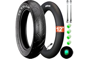 AVVS TECH Pneu 12 1/2 x 2 1/4 (57-203) profil A-1031 + chambre à air avec valve coudée 45° AV inox | 2 leviers inclus | Pour poussettes, karts, roues 57-203