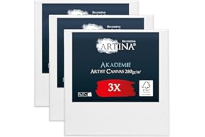 Artina Set da 3 Tela per Dipingere 70x70 cm - 100% Cotone 280g/m² – Telaio in Legno Certificato FSC – Non Si deforma – Canvas Tela Bianca Tele per Pittura – Tele per Dipingere Akademie