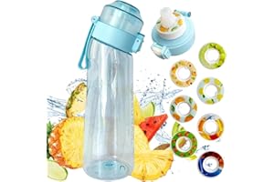 LIVERO Air Water Bottle with Scented Flavour Pods, 650ml Starter Up Set BPA Free Drinking Bottles with 7 Fruit Pods Scented 0 Sugar Calorie, Water Cup with Straw for Gym School Outdoor (Blue)