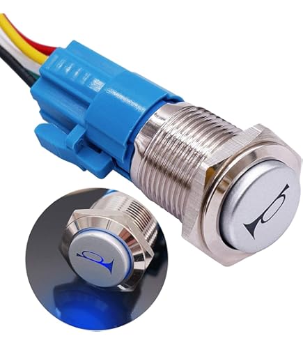 Push schakelaar 19mm - blauwe LED verlichting – 12V / 24V