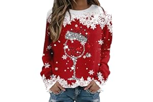 GÉNÉRIQUE Pull De Noel Femme,Pull Noel Femme Renne De Noël Bonhomme Neige Sweatshirts Moche Noël Pullover Christmas Drole Oversize Col Rond Hiver Chaud Polaire Sweatshirt