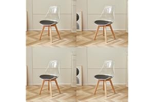 GrandCA HOME Set di 4 Sedie da Pranzo Nordiche con Schienale Trasparente, Sedia Imbottita con Sedile Imbottito in Pelle PU (Nero-PU)
