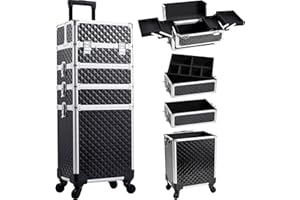 TAYQWIHEVA Maletin Maquillaje Maleta Maquillaje Profesional Ruedas Maleta 4 en 1 Maletín Cosmetica Gran Capacidad Caja Maquillaje Maletin para Guardar Maquillaje con Cerradura Organizador de Maquillaje, Negro