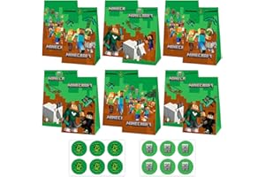 YCVBCY Dibujos Animados Bolsitas para Regalos para Ninos minnecraftt Kit de 24 Bolsa de Regalo de Papel con Lindas Pegatinas Bolsas Kraft para Dulces Bolsitas para Fiestas Infantiles, Cumpleaños,Chuches-C