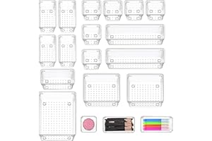 RANJIMA Organiseurs de Tiroir, 16 Pcs Boite Rangement Tiroir, Organisateur Maquillage Transparent Rangement Bureau Tiroir Boîte Stockage pour Salle de Bain Tiroir, Bureau, Cuisine, Cosmétiques Tiroir