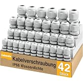 Caianwin - 42 Pack Cable Glands IP68 Waterproof M12 M16 M20 M25 Cable Glands for Junction Box, Distribution Box, Fuse Box, Wa