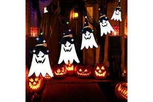 LEWBDF Decorazione di Halloween, 5 Pezzi Halloween Decorazione Lampada Fantasma, Halloween Decorazioni con 10 Luci a LED per Carnevale, per Esterni Cortile Parete Soffitto