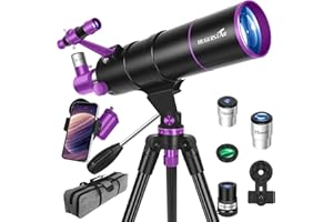 HUGERSTAR Telescopio Astronomico Professionale per Adulti e Bambini, 90/550mm Telescopio Rifrattore Portatile per Principianti con Treppiede Regolabile, Filtro Lunare, Adattatore Telefonico e Borsa