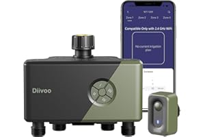 ‎DIIVOO Diivoo Bewässerungscomputer WLAN 4 Ausgänge mit 60M RFID-Technologie, Wasser Zeitschaltuhr mit Alexa Sprachsteuerung & 6 Bewässerungspläne, Automatische Bewässerungsuhr mit WiFi Hub für Garten Rasen