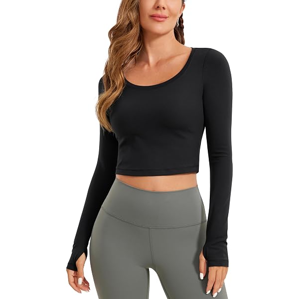 T-shirt Manches Longues CRZ YOGA Coton Pima Femme - Col Rond, Athletic, Décontracté - Pour Yoga, Sport