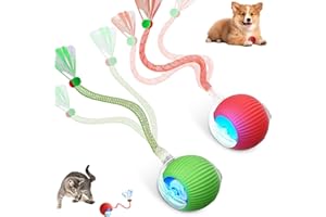 SUPORE 2 pack Interactive Cat Toys for Indoor Cats Adult & Kitten, Rechargeable Irregular Automatic Cat Toy Ball, Smart Chase Teaser Pet Balls Toy, Active Rolling Ball with Tail for Dogs and Cats (Green+Red)