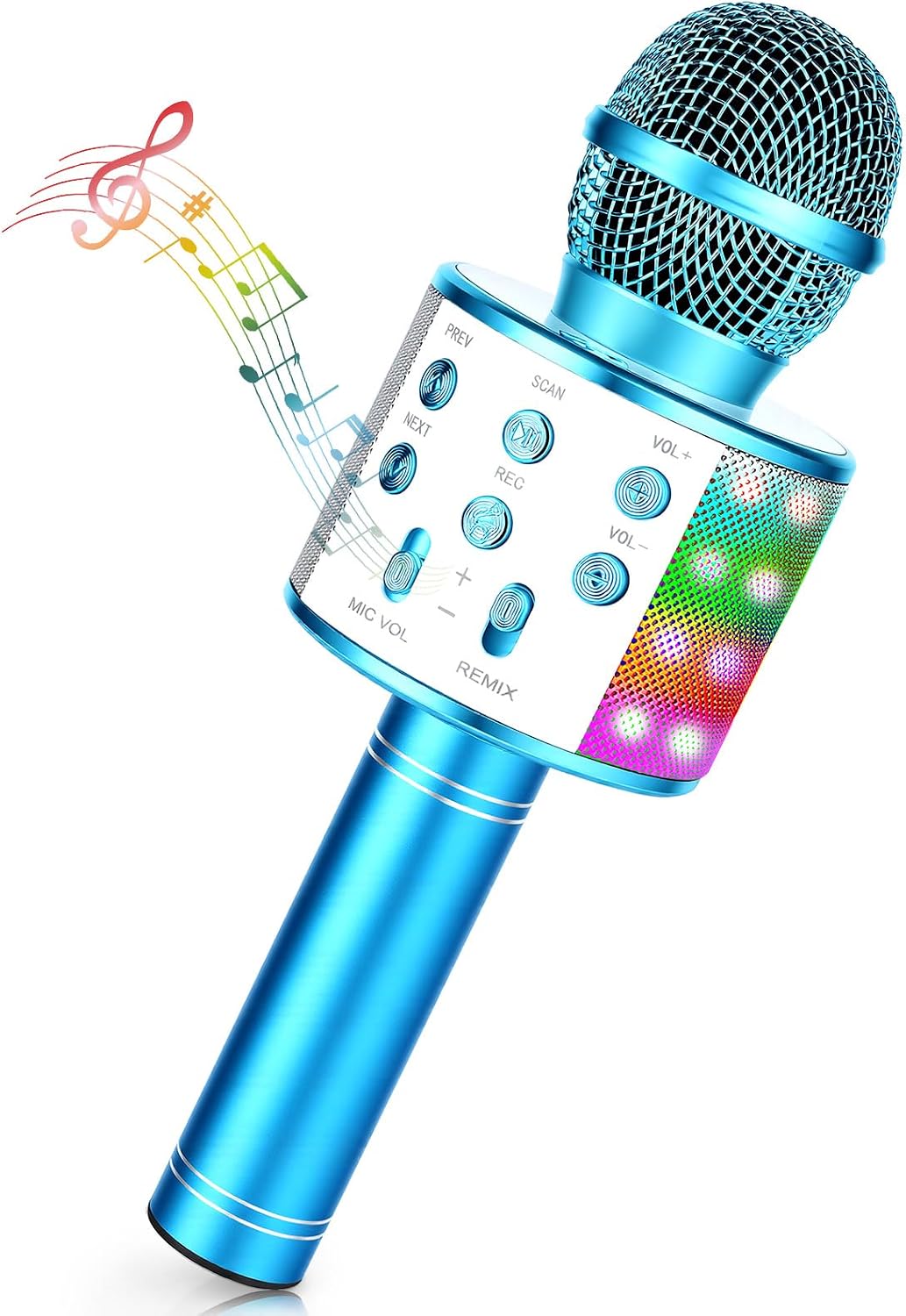 Micrófono Karaoke Bluetooth,Microfono Inalámbrico Karaoke con Altavoz y LED,Micrófono Portátil para Niños Canta Partido Musica,Dinámicos Juguetes para Niña,Soporte Youtube, Android/iOS/PC/A (Azul)