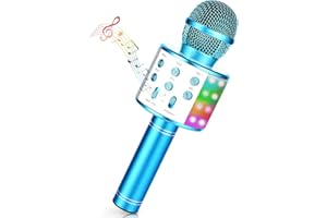GuKKK Microfono Karaoke per Bambini, Microfoni Karaoke Wireless con LED Flash, Portatile Karaoke Player Bambini, Altoparlante, Cambia Voce, per KTV/Casa/Festa/Canto, Regali Natale Bambini 2025 (Blu)