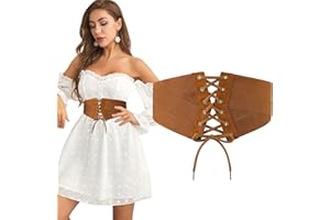 LEACOOLKEY Women's Corset Belt, Elastic Costume Cinch Waist Belt, Wide Wrap Retro Lace Belt with High Waist, Halloween Costume